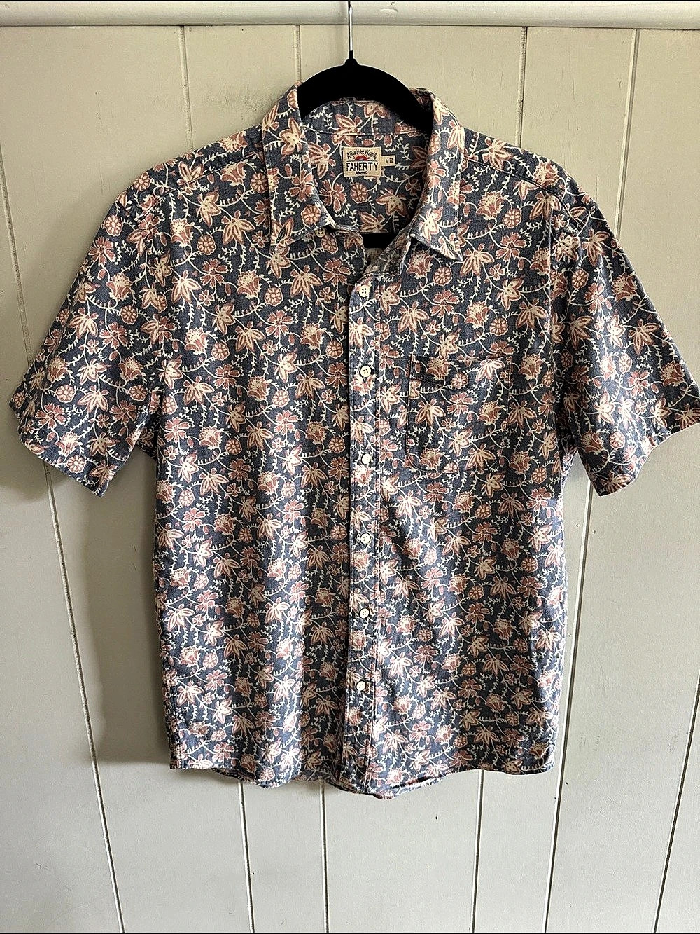 Faherty Short-Sleeve Breeze Shirt Floral Hemp Tencel Medium Resort Coastal